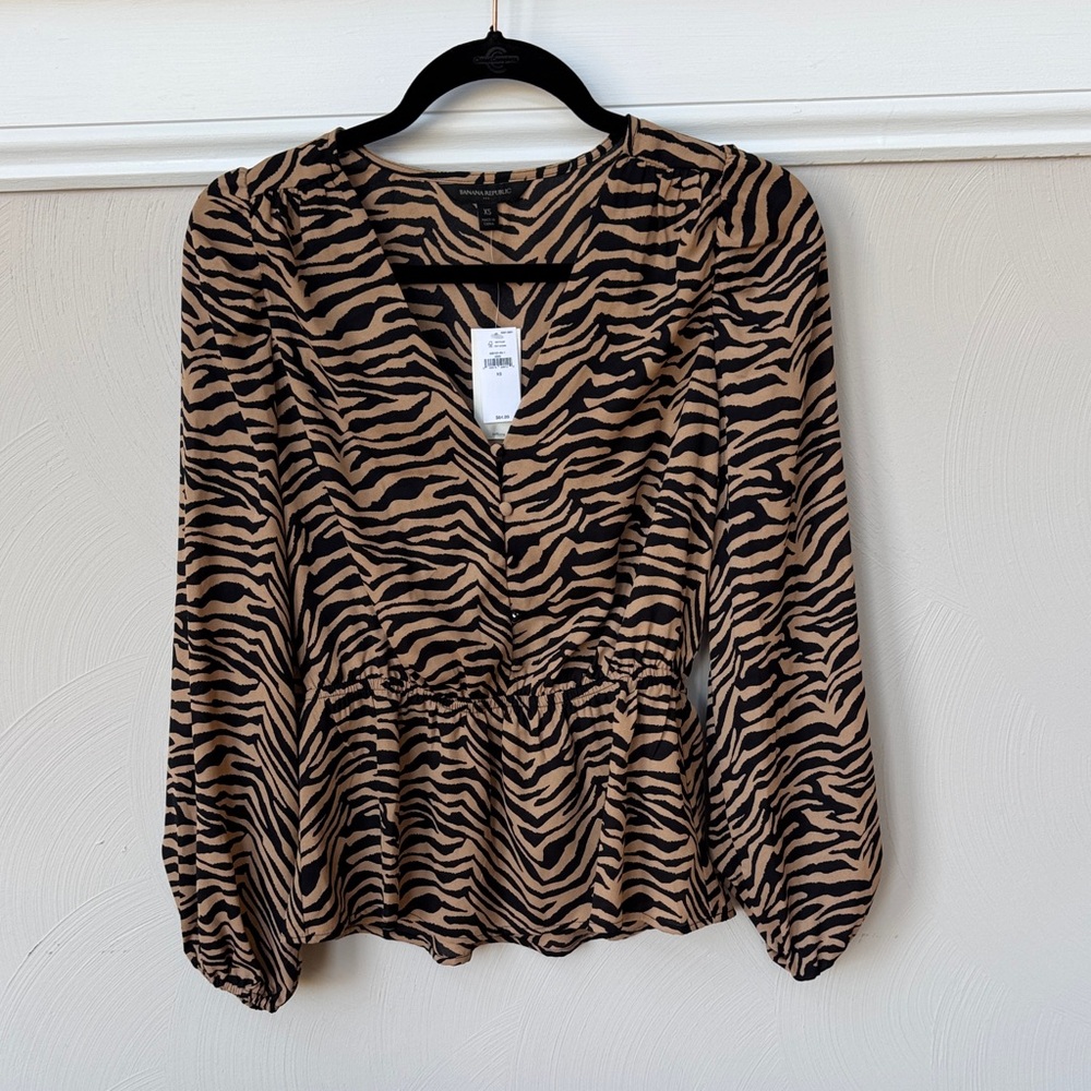 Banana Republic Black and Tan Zebra Print Blouse